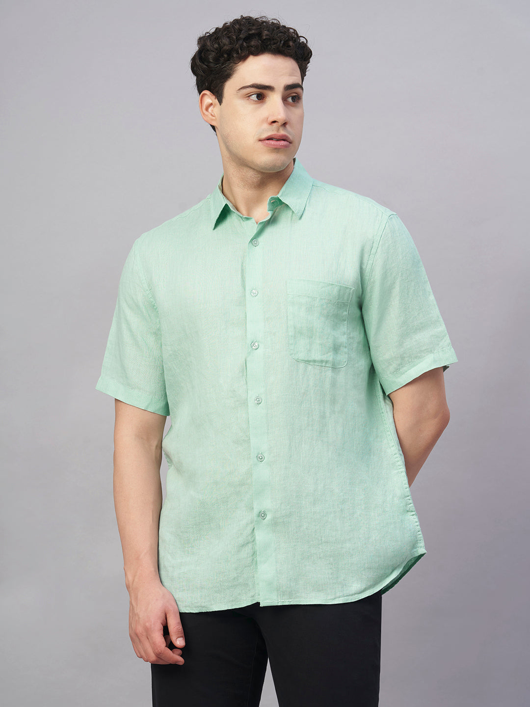 Men's Mint 100% Linen Regular Fit Shirt