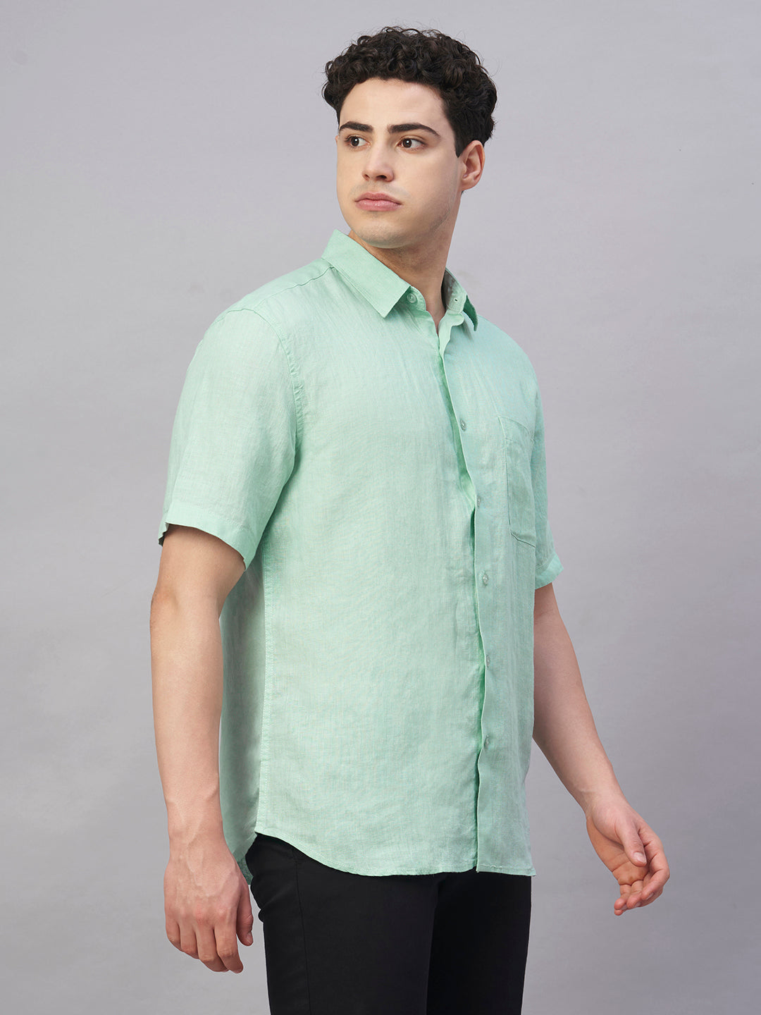Men's Mint 100% Linen Regular Fit Shirt