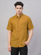 Men's Mustard 100% Linen Regular Fit Shirt