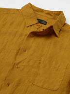 Men's Mustard 100% Linen Regular Fit Shirt