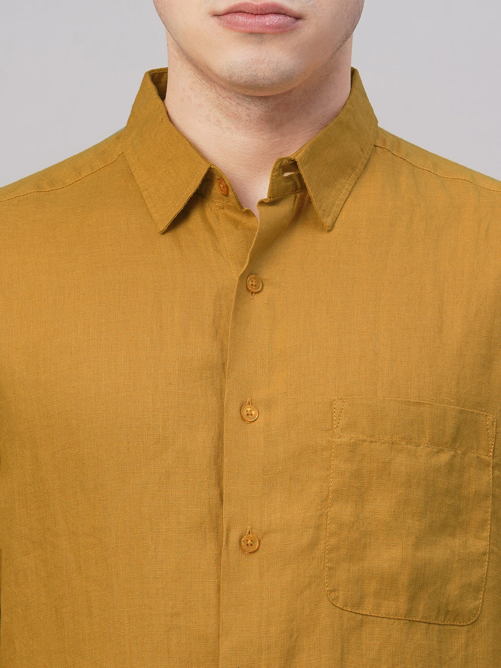 Men's Mustard 100% Linen Regular Fit Shirt