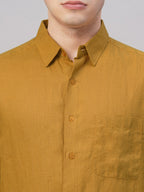 Men's Mustard 100% Linen Regular Fit Shirt