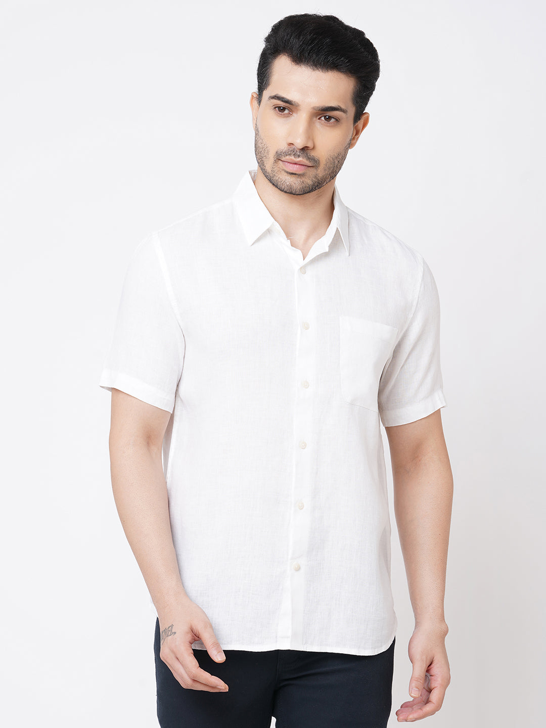 Men's White 100% Linen Regular Fit Shirt