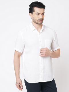 Men's 100% Linen Regular Fit Short Sleeve Shirt White