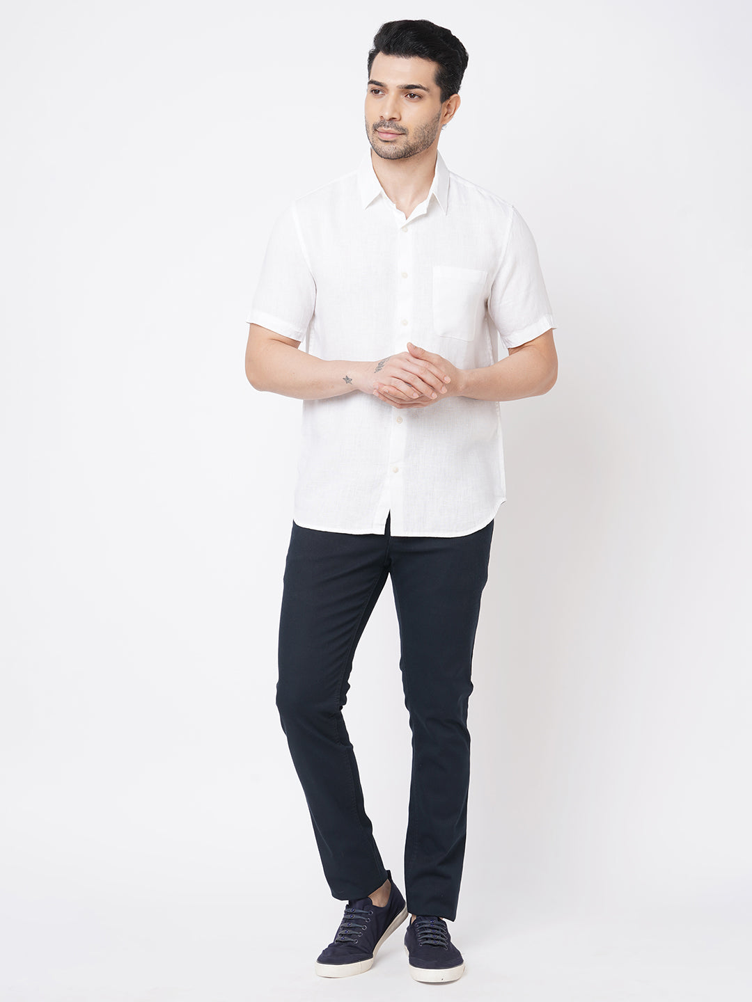 Men's White 100% Linen Regular Fit Shirt