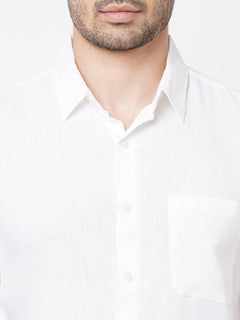 Men's 100% Linen Regular Fit Short Sleeve Shirt White