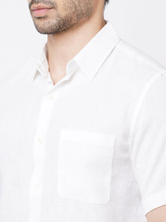 Men's 100% Linen Regular Fit Short Sleeve Shirt White