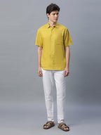 Men's Mustard 100% Linen Regular Fit Shirt