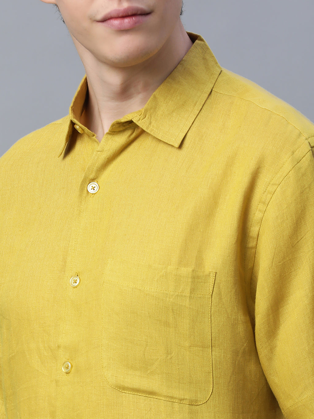 Men's Mustard 100% Linen Regular Fit Shirt