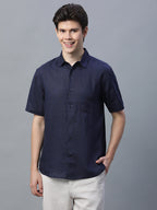 Men's Navy 100% Linen Regular Fit Shirt