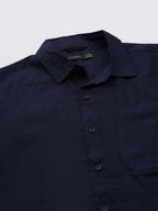Men's Navy 100% Linen Regular Fit Shirt