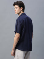 Men's Navy 100% Linen Regular Fit Shirt