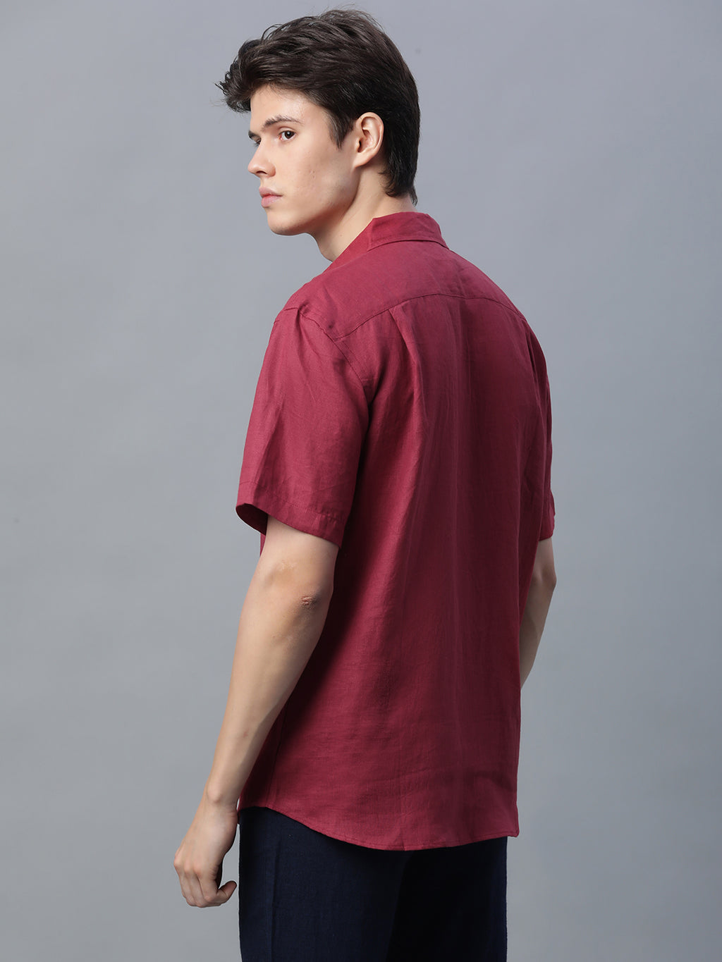 Men's Red 100% Linen Regular Fit Shirt