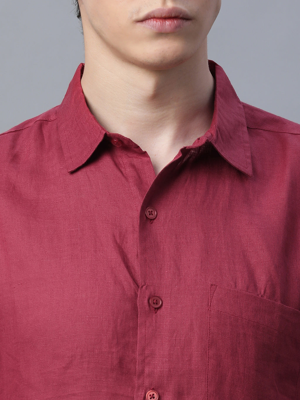 Men's Red 100% Linen Regular Fit Shirt