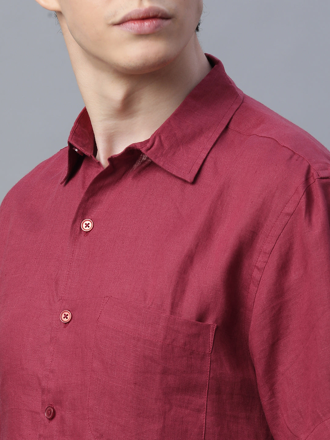Men's Red 100% Linen Regular Fit Shirt