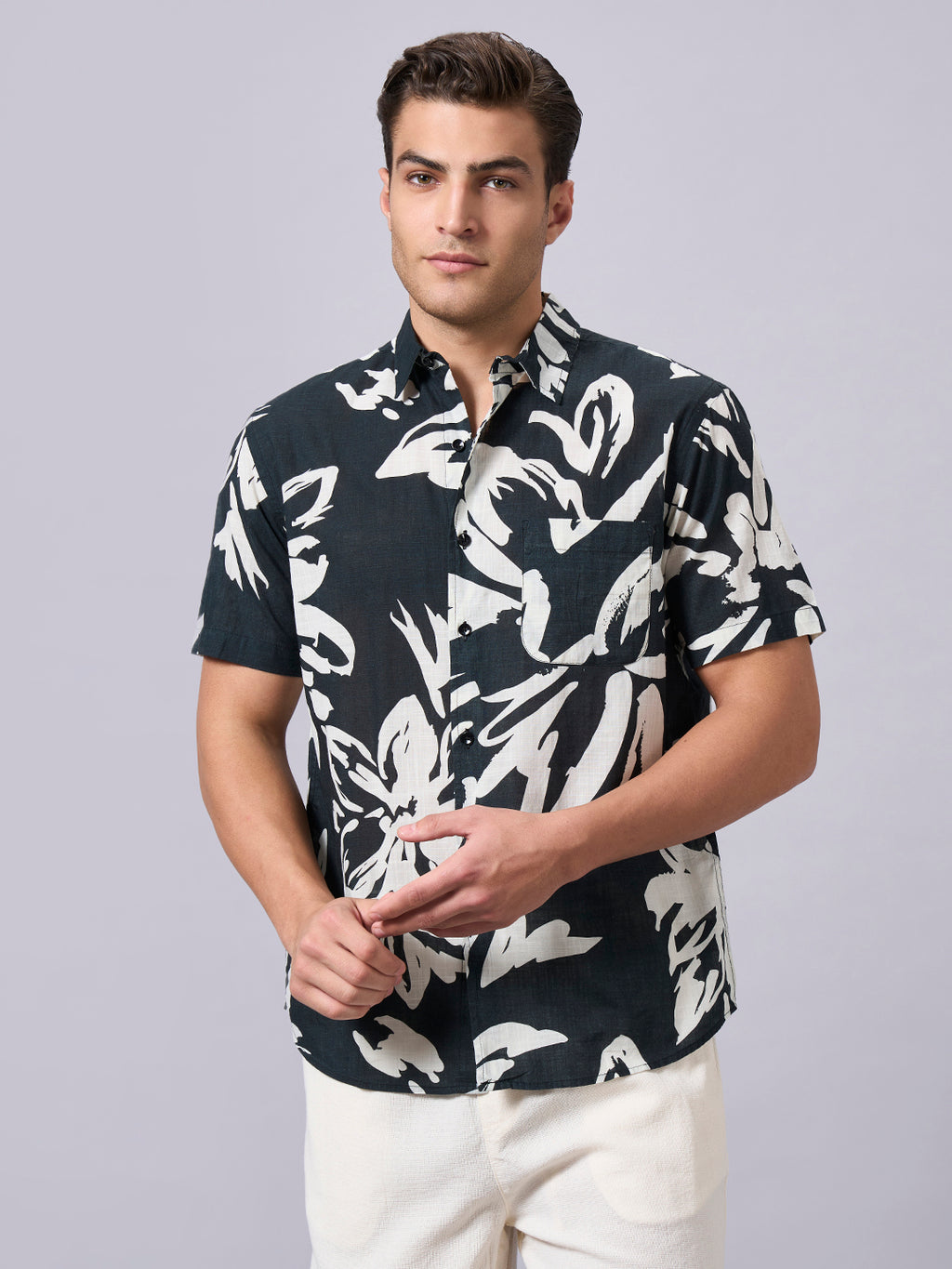 Men's Black 100% Cotton Regular Fit Shirt