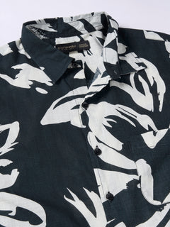 Men's 100% Cotton Regular Fit Half Sleeves Printed Shirt Black