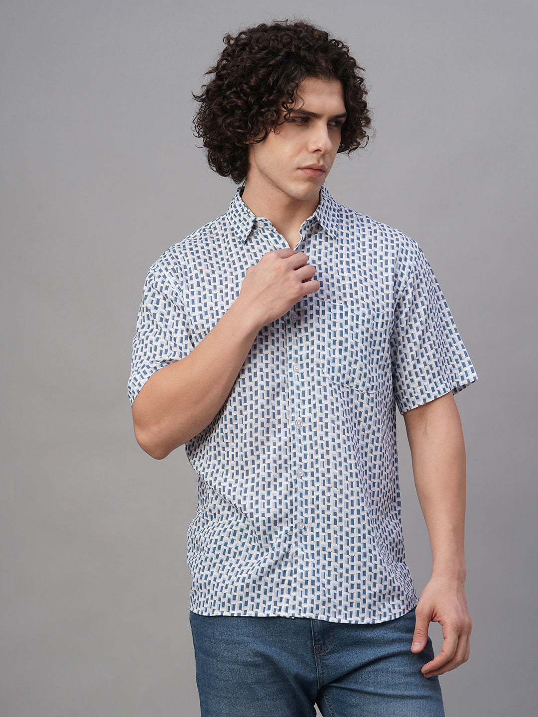 Men's Navy Lyocell Linen Regular Fit Shirt