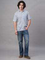 Men's Navy Lyocell Linen Regular Fit Shirt