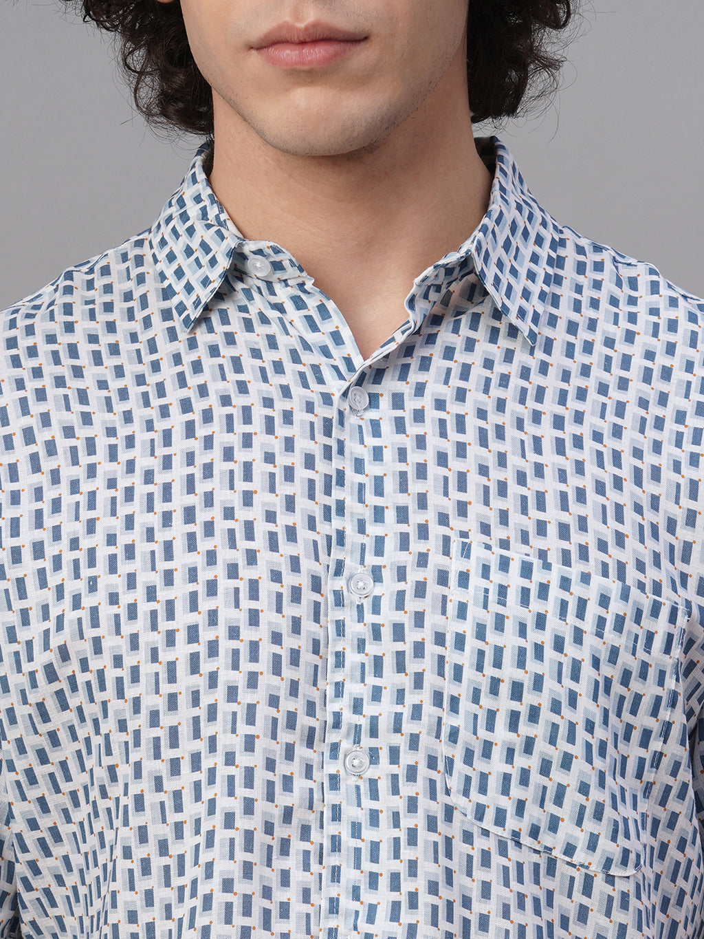 Men's Navy Lyocell Linen Regular Fit Shirt