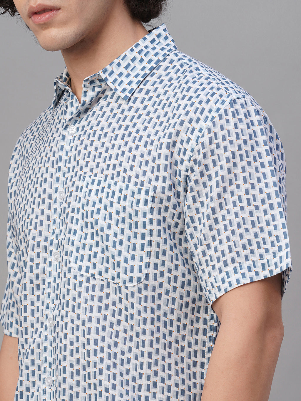 Men's Navy Lyocell Linen Regular Fit Shirt