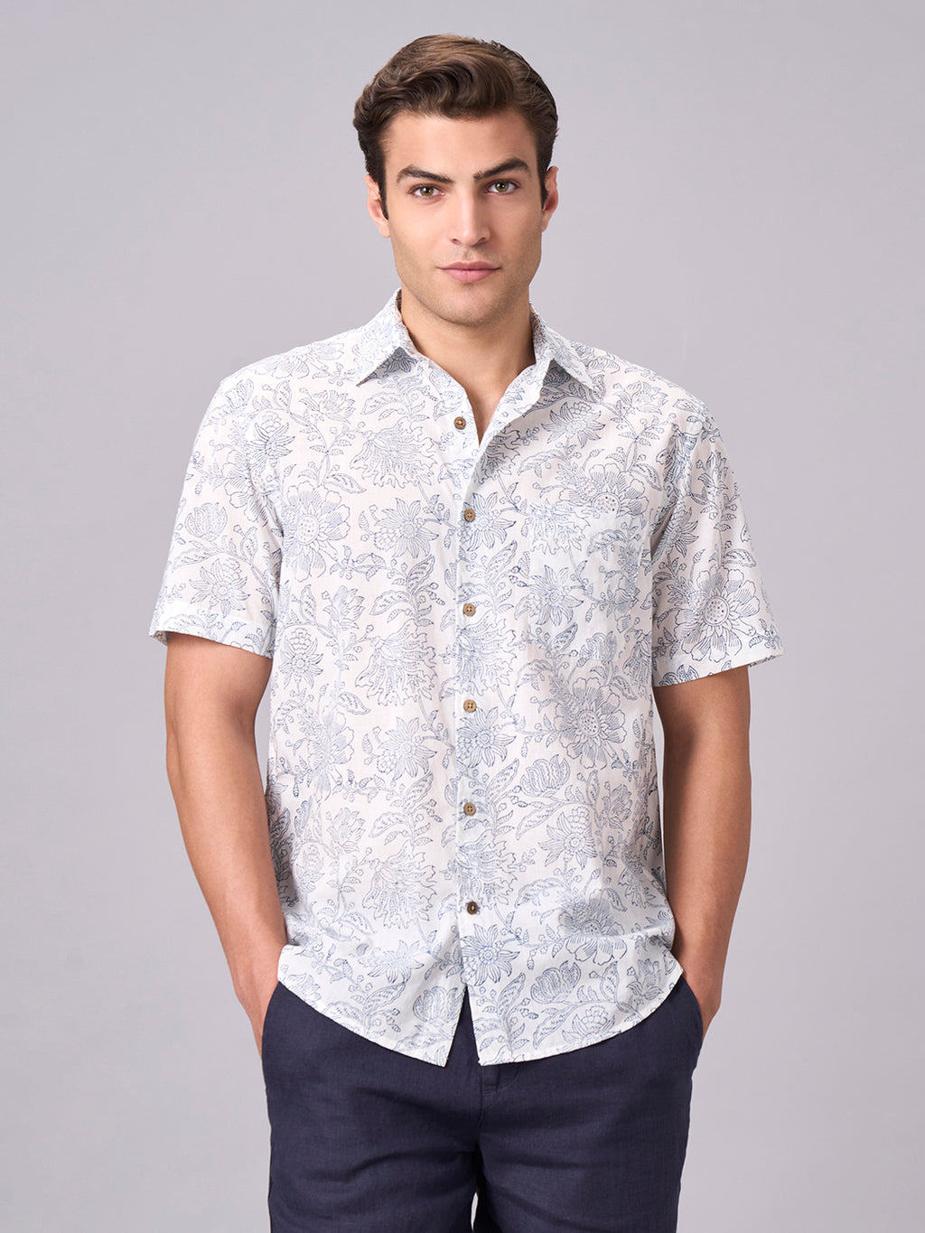 Men's Blue 100% Cotton Regular Fit Shirt