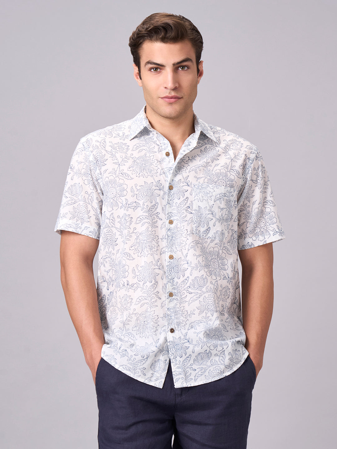 Men's Blue 100% Cotton Regular Fit Shirt