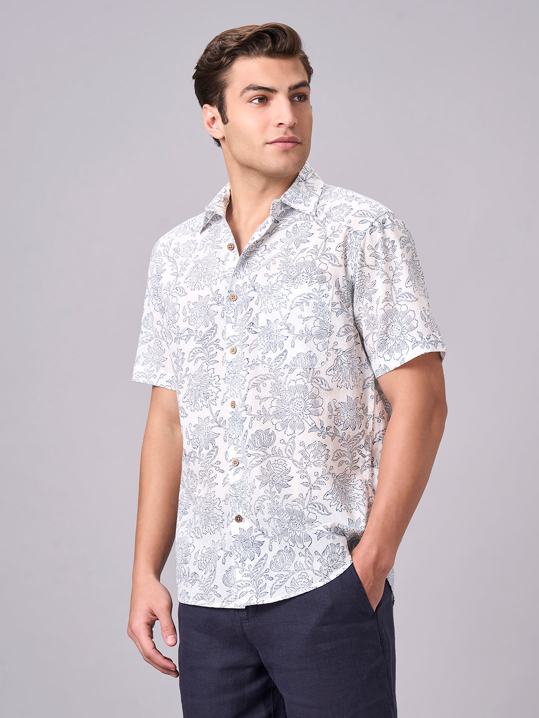 Men's Blue 100% Cotton Regular Fit Shirt