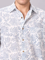 Men's Blue 100% Cotton Regular Fit Shirt