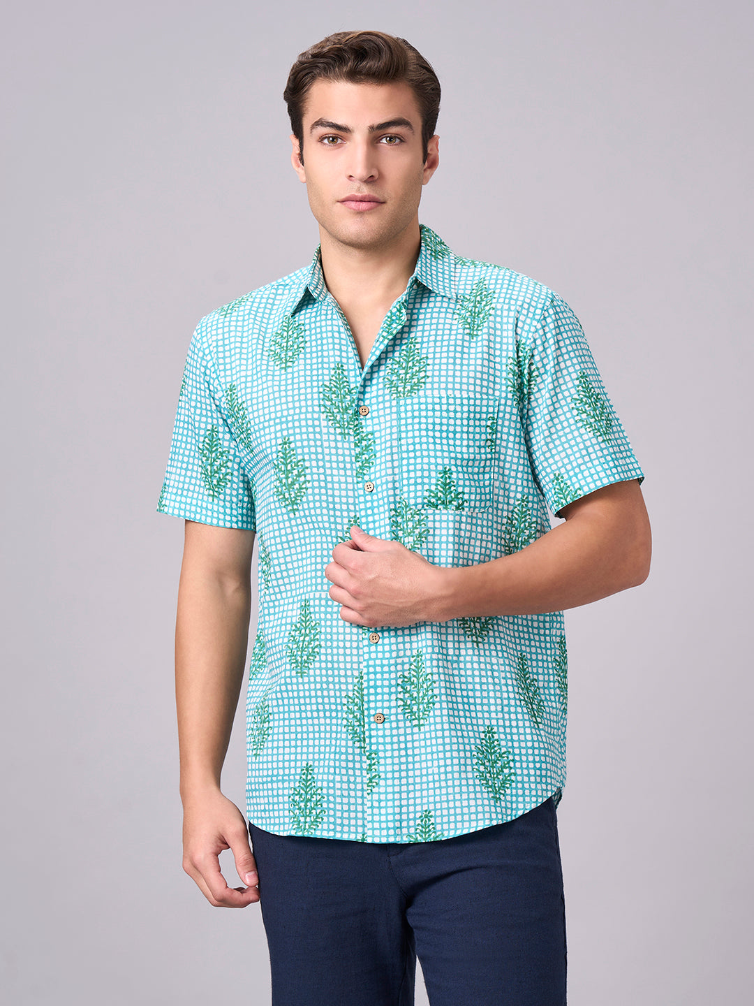 Men's Green 100% Cotton Regular Fit Shirt