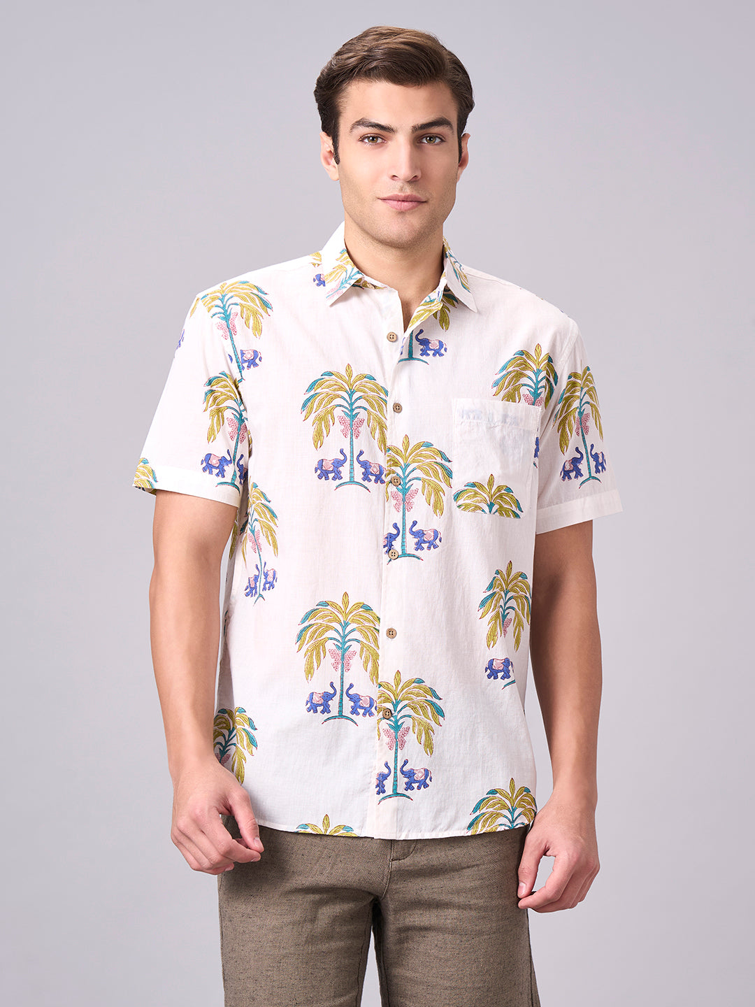 Men's Natural 100% Cotton Regular Fit Shirt