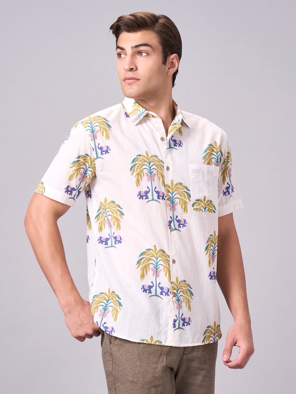 Men's Natural 100% Cotton Regular Fit Shirt