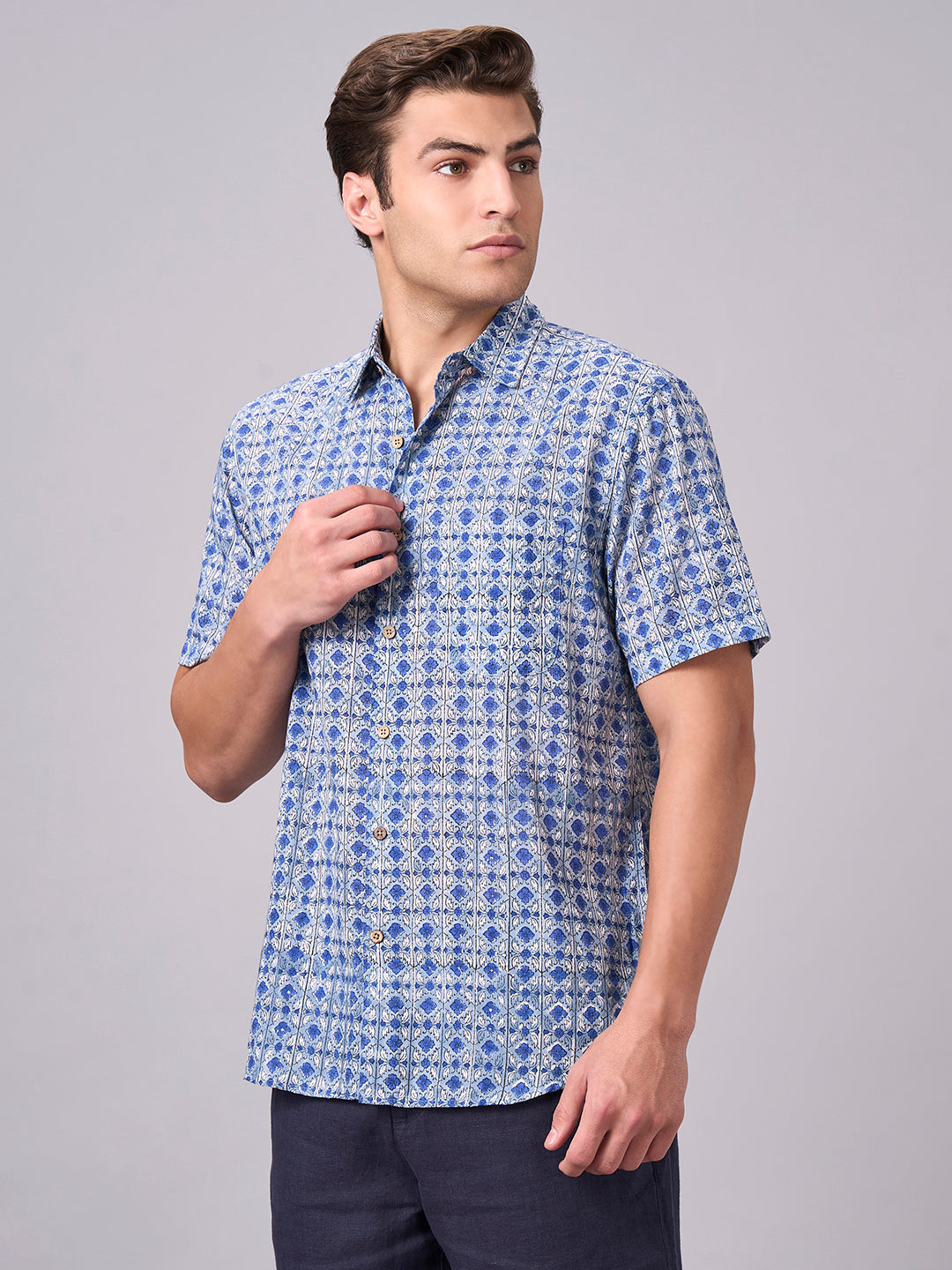 Men's Navy 100% Cotton Regular Fit Shirt