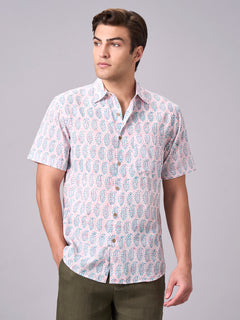 Men's 100% Cotton Regular Fit Paisley Print Shirt Pink