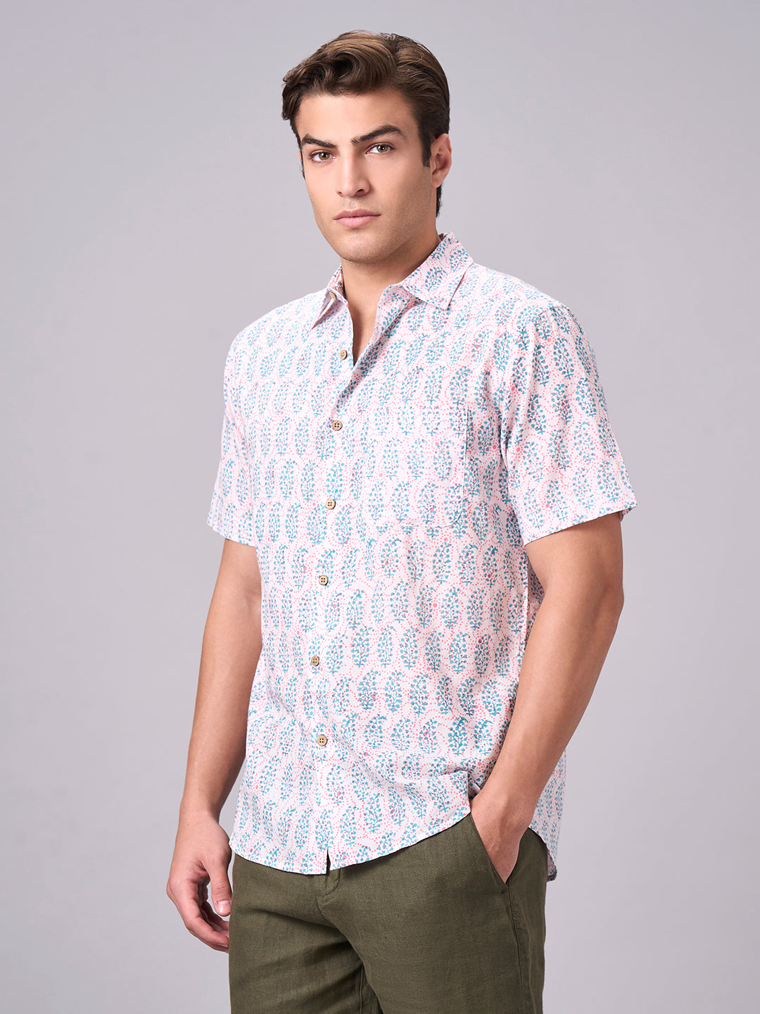 Men's Pink 100% Cotton Regular Fit Shirt
