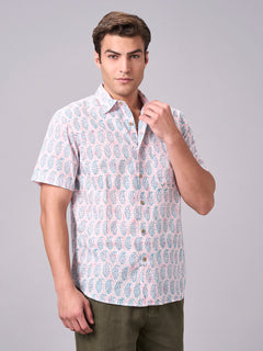 Men's 100% Cotton Regular Fit Paisley Print Shirt Pink