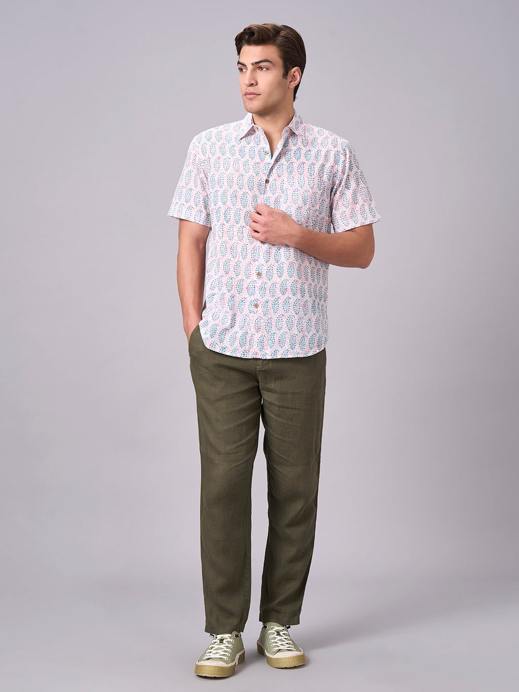 Men's Pink 100% Cotton Regular Fit Shirt