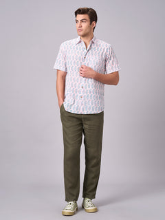 Men's 100% Cotton Regular Fit Paisley Print Shirt Pink