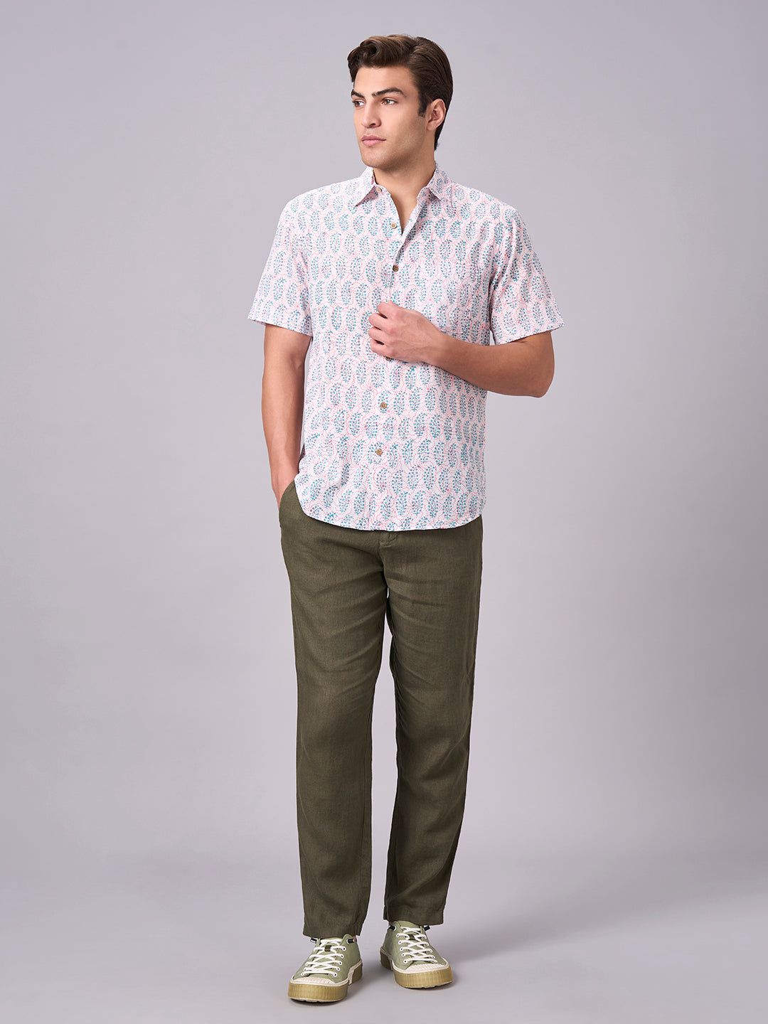 Men's Pink 100% Cotton Regular Fit Shirt