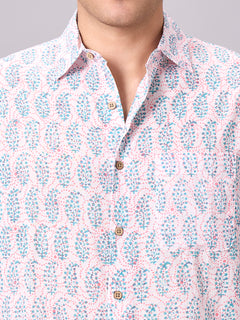 Men's 100% Cotton Regular Fit Paisley Print Shirt Pink