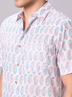 Men's 100% Cotton Regular Fit Paisley Print Shirt Pink