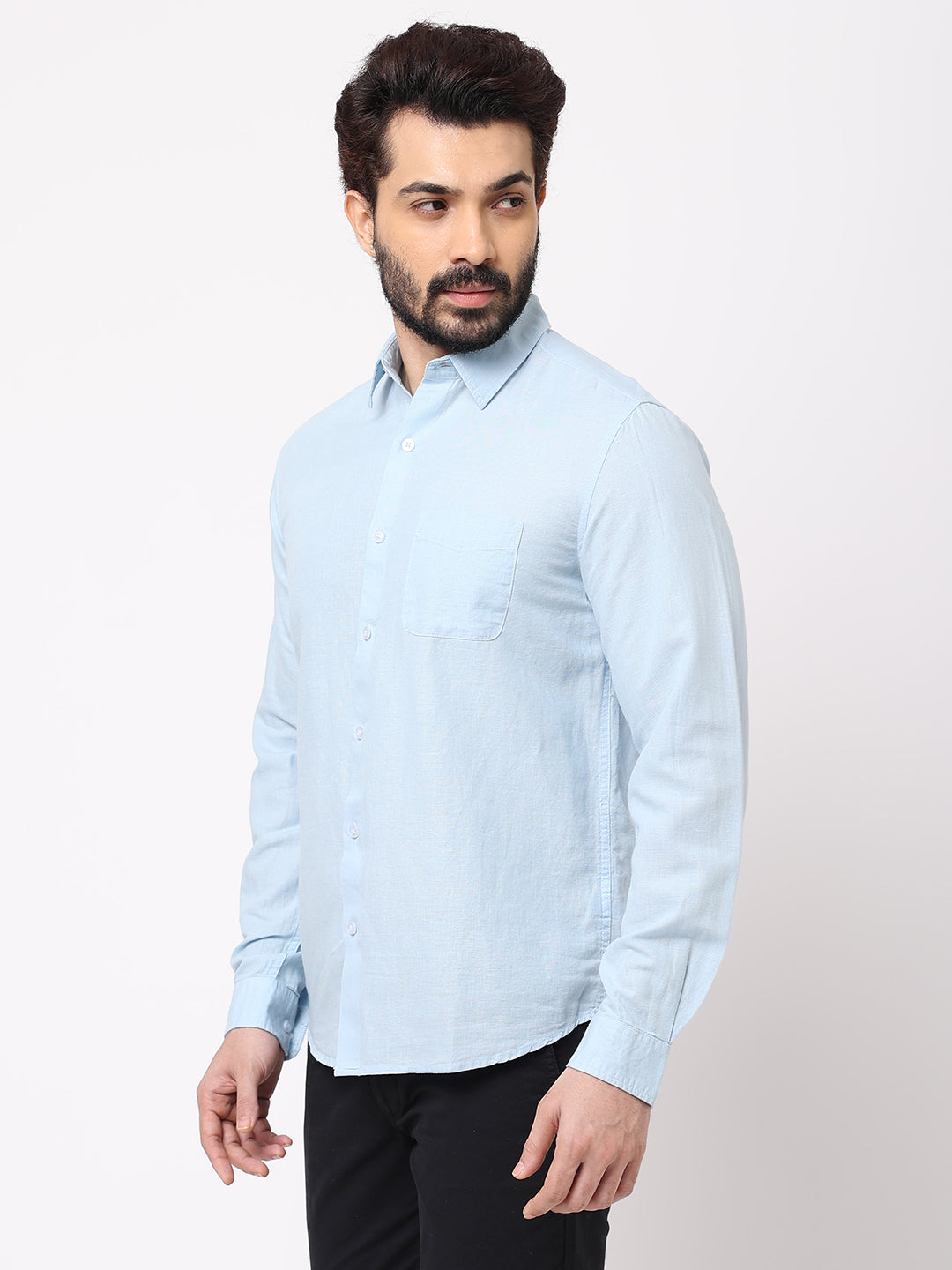 Men's 100% Linen Sky Blue Regular Fit Shirt