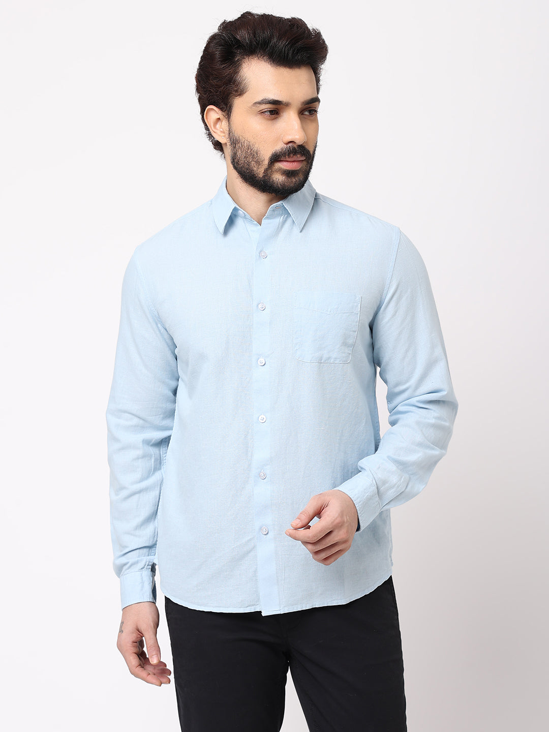 Men's 100% Linen Sky Blue Regular Fit Shirt
