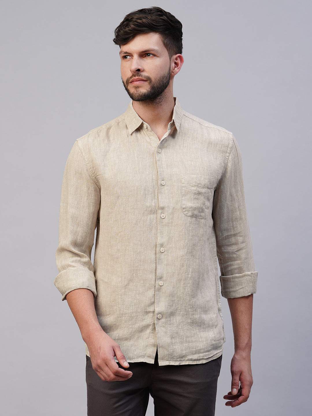 Men's Natural Linen Regular Fit Shirt