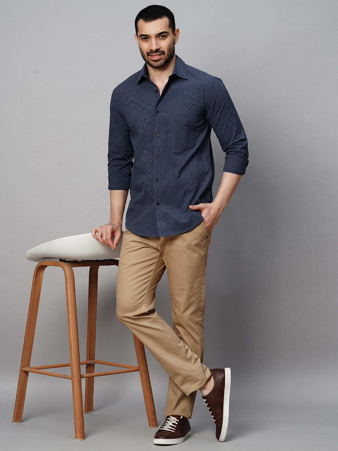 Men's Cotton Lycra Navy Regular Fit Shirt