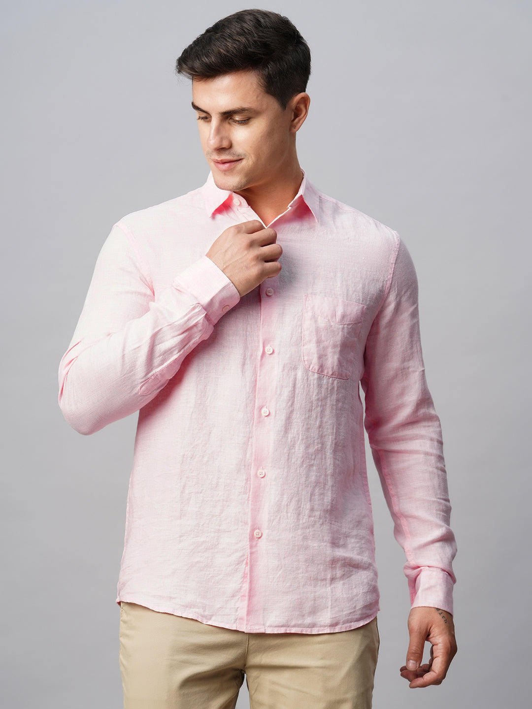 Men's Pink Linen Regular Fit Shirt
