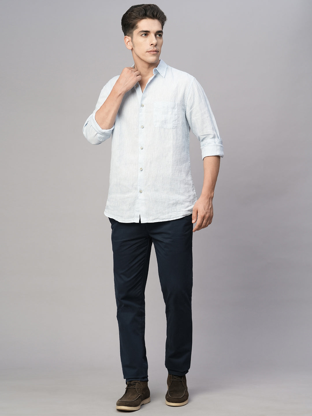 Men's Blue Linen Regular Fit Shirt