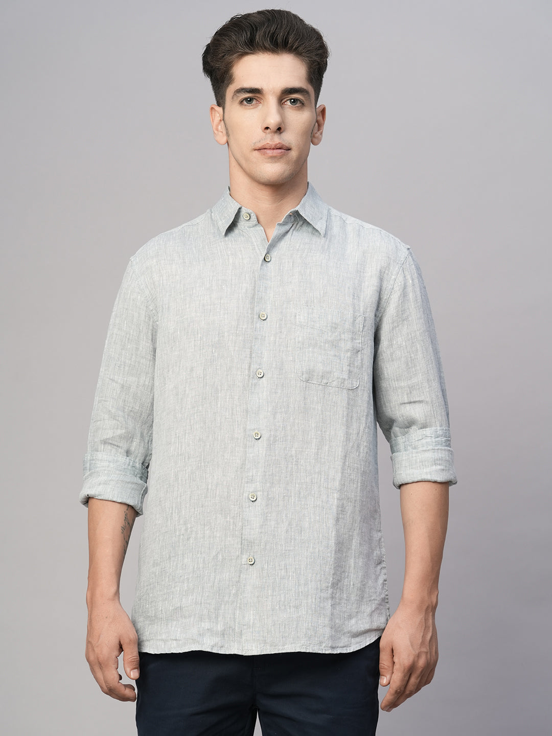 Men's Grey Linen Regular Fit Shirt