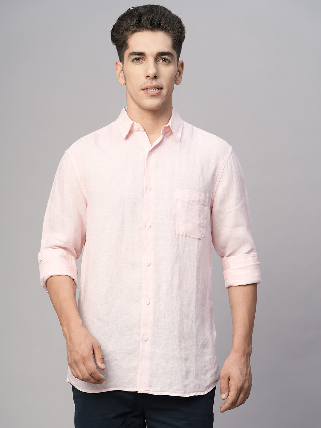 Men's Pink 100% Linen Regular Fit Shirt