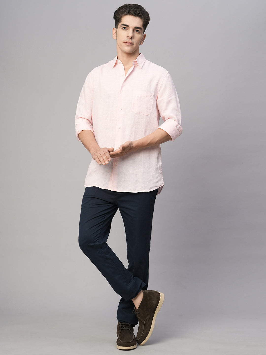 Men's Pink Linen Regular Fit Shirt